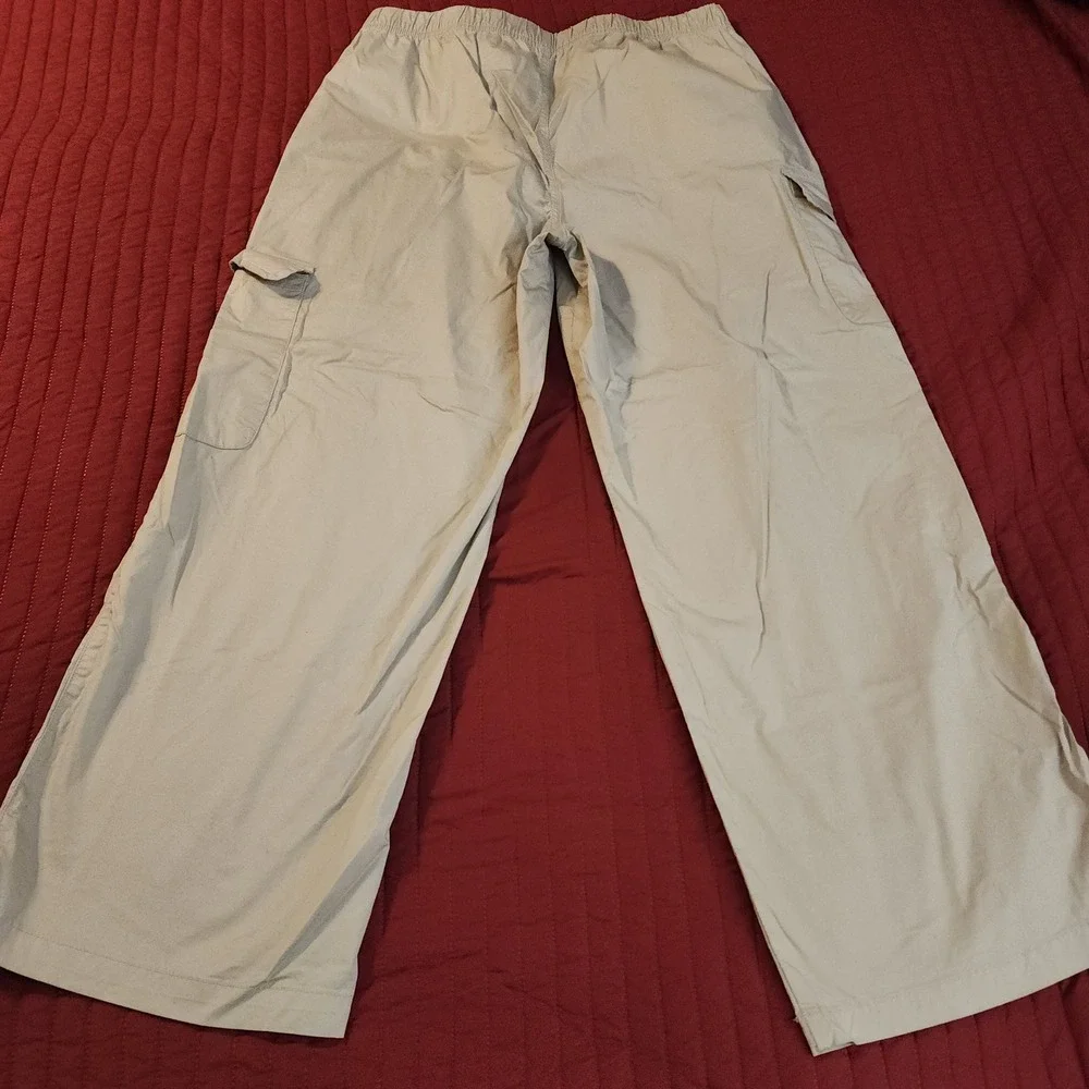 F22 Celebrity Pink Women XL Khaki Cargo Pants Wide Leg Elastic Waist Tan Utility
